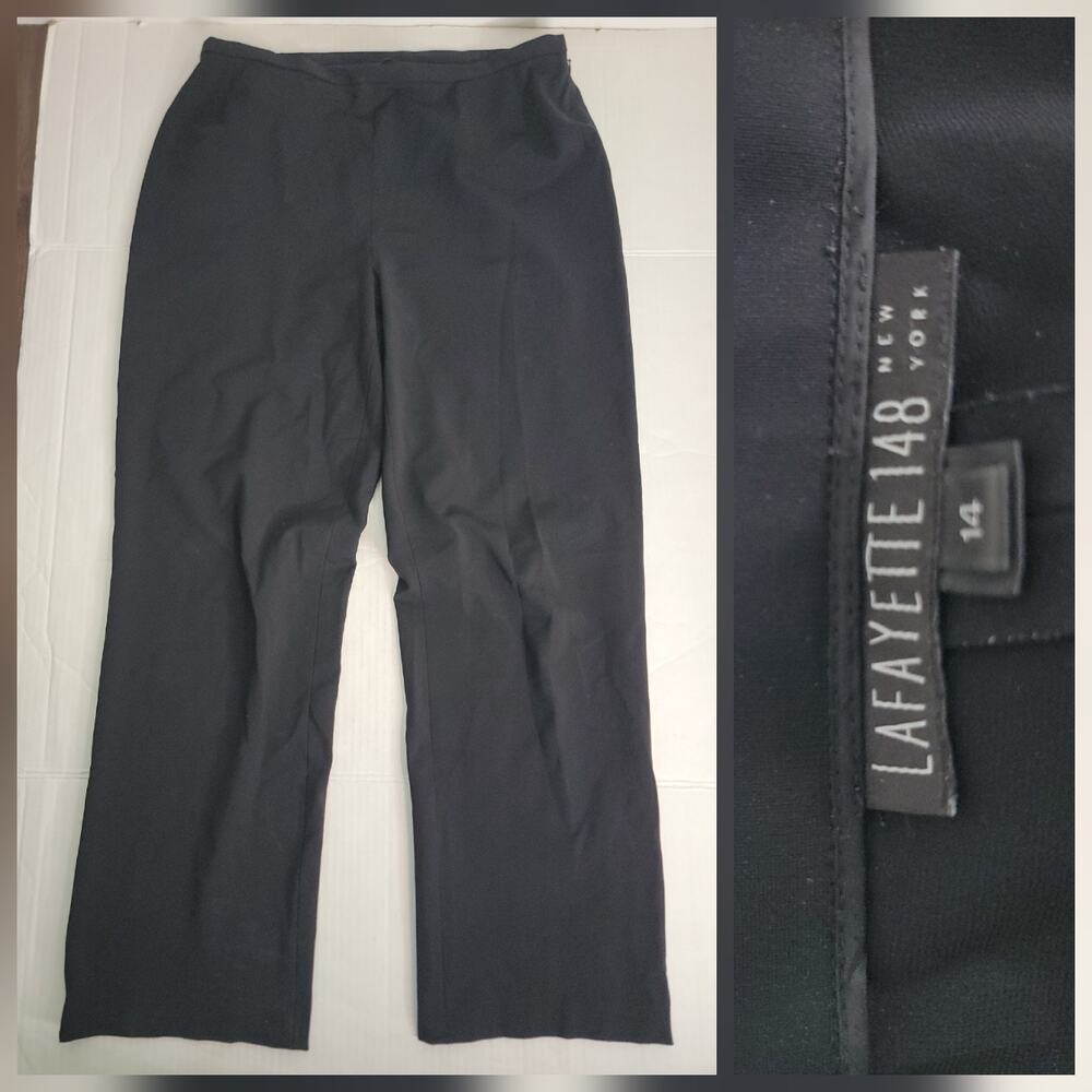 Lafayette 148 Trouser Pants Womens SZ 14 Straight Wide Leg High Rise Black